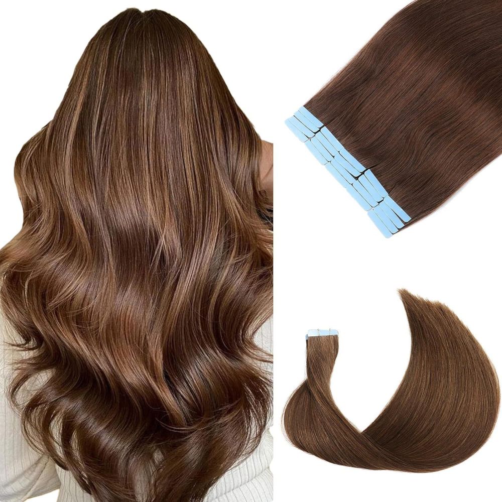 10A Brown #4 Straight Tape In Hair Extensions  Remy Hair Extensions Tape In 100g Per Pack Seamless tape hair extensions 16-26Inch