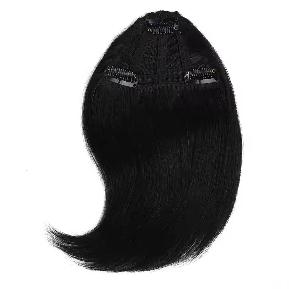Human Hair Bangs Clip-In Hair Extension for Women 8inch 20g Front 3 clips in Straight Remy Natural Human Hair Fringe