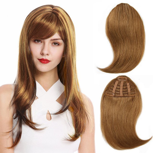 Human Hair Bangs Clip-In Hair Extension for Women 8inch 20g Front 3 clips in Straight Remy Natural Human Hair Fringe