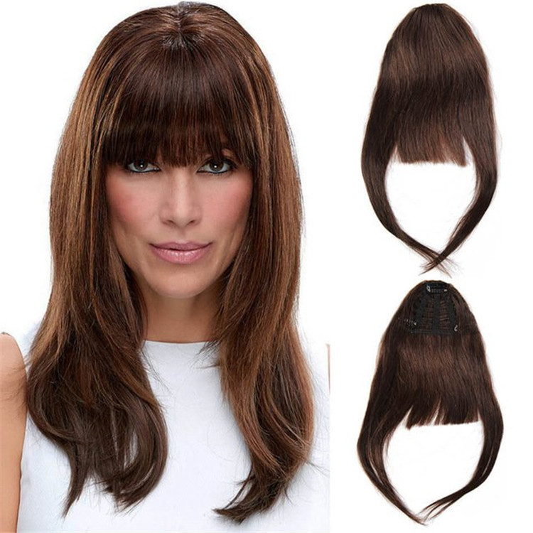 Clip In Bangs Remy Human Hair front Neat Fringe Hand Tied Straight Bangs Clip On Hairpiece