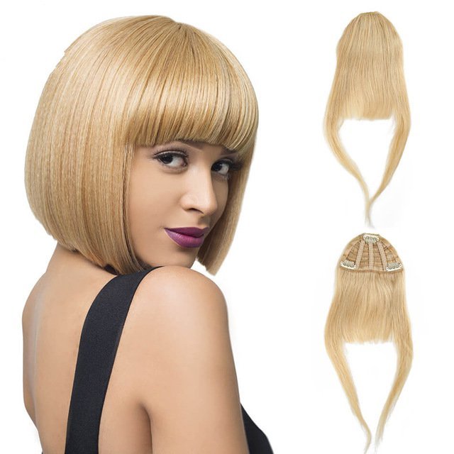 Clip In Bangs Remy Human Hair front Neat Fringe Hand Tied Straight Bangs Clip On Hairpiece