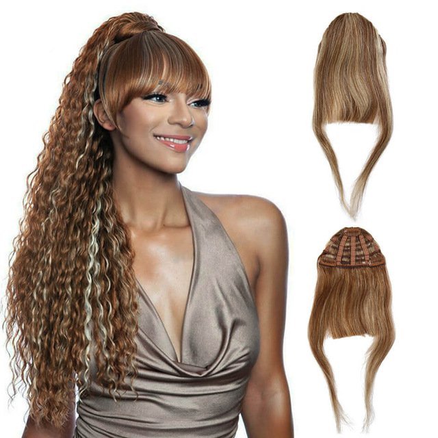 Clip In Bangs Remy Human Hair front Neat Fringe Hand Tied Straight Bangs Clip On Hairpiece