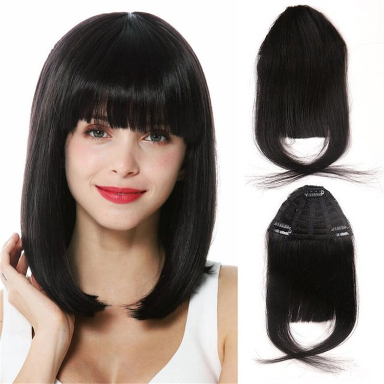 Clip In Bangs Remy Human Hair front Neat Fringe Hand Tied Straight Bangs Clip On Hairpiece