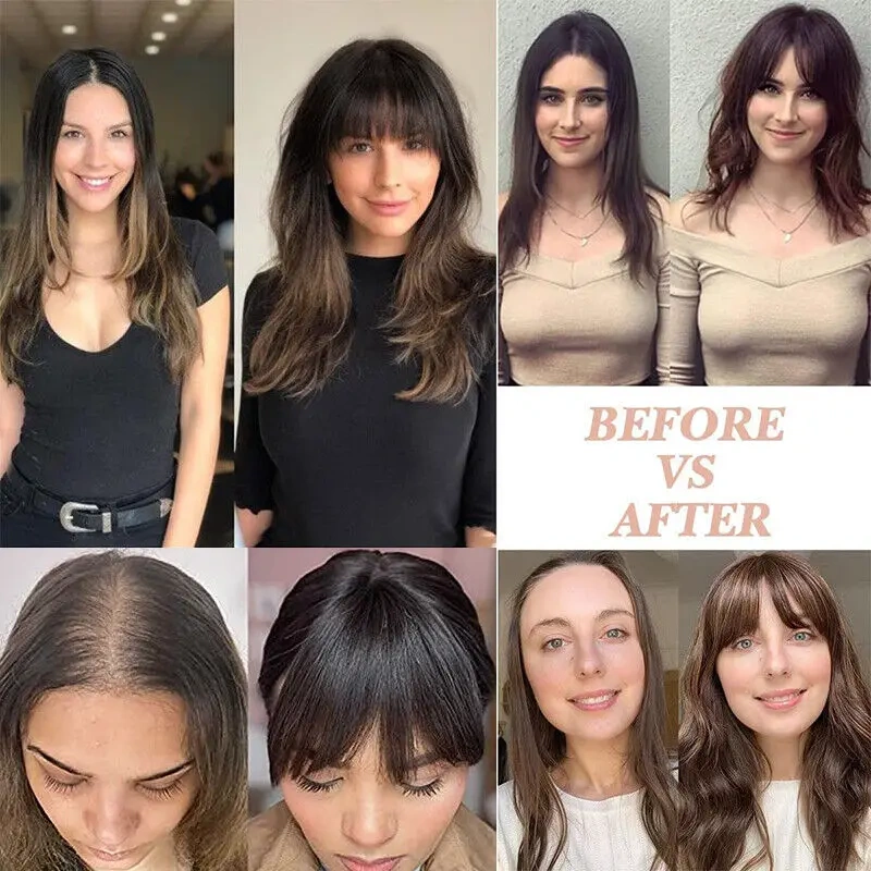 100% Human Hair Toppers for Women Toppers with Bangs high Density Clip In Topper Top Hair Extension