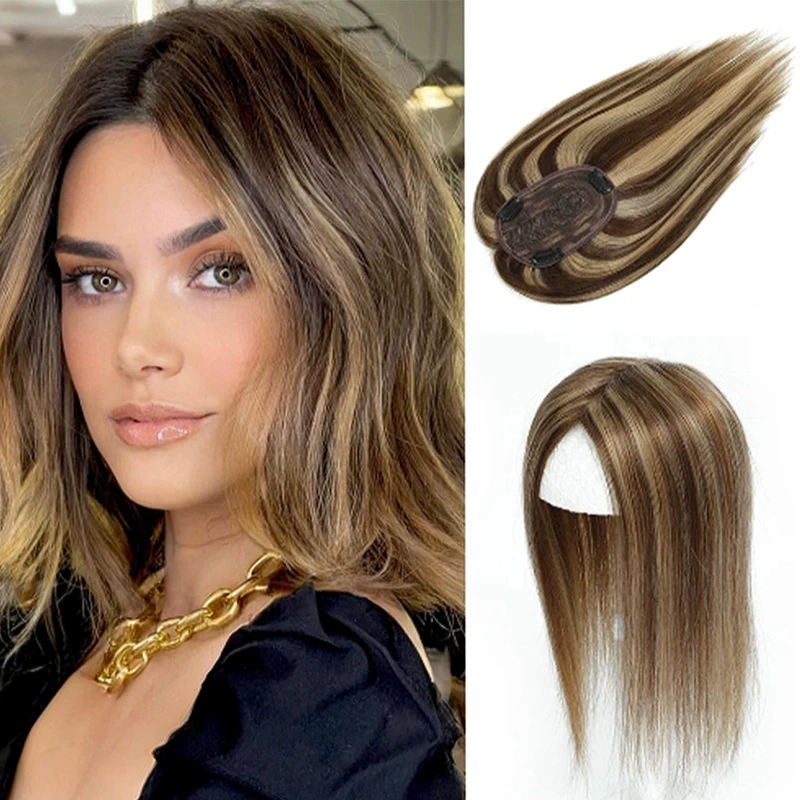 100% Human Hair Toppers for Women Toppers with Bangs high Density Clip In Topper Top Hair Extension