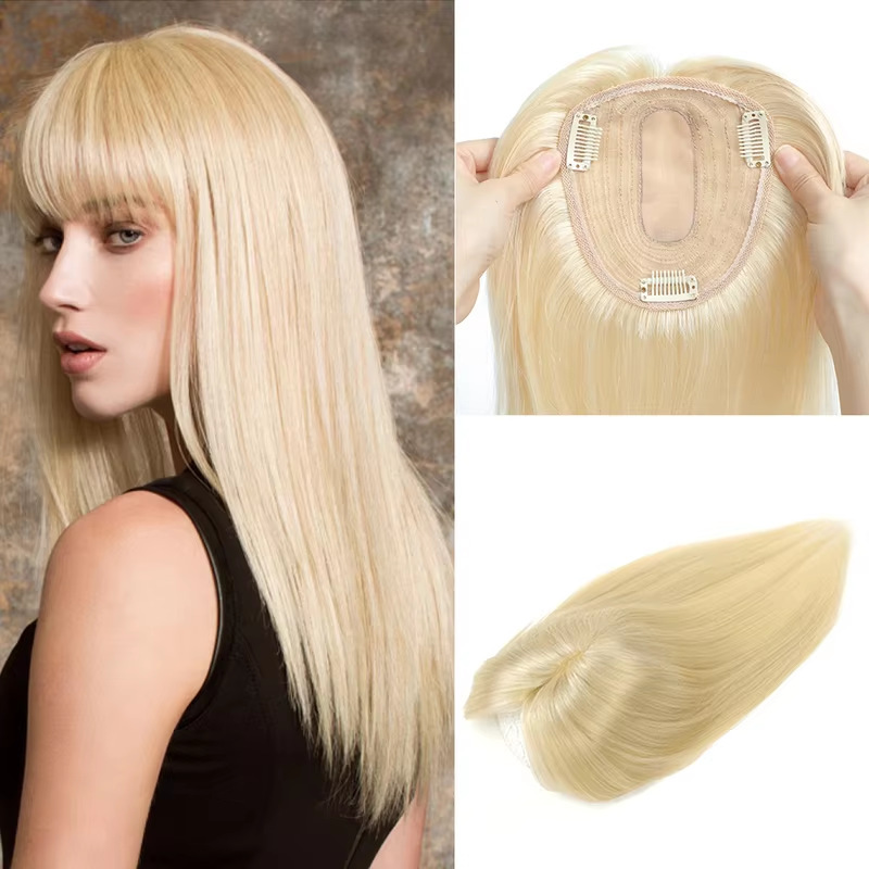 12x13cm Straight Human Hair Topper With Bangs for Women Invisible 3D Hair Toupee Clips In Hair Extensions Hairpiece