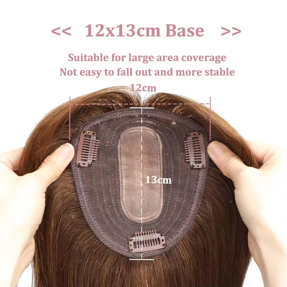 12x13cm Straight Human Hair Topper With Bangs for Women Invisible 3D Hair Toupee Clips In Hair Extensions Hairpiece