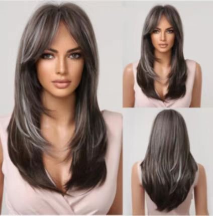 Synthetic Fiber Wigs for Women Straight Brown Blonde Wig with Bangs Heat Resistant Fashion Natural Daily Party
