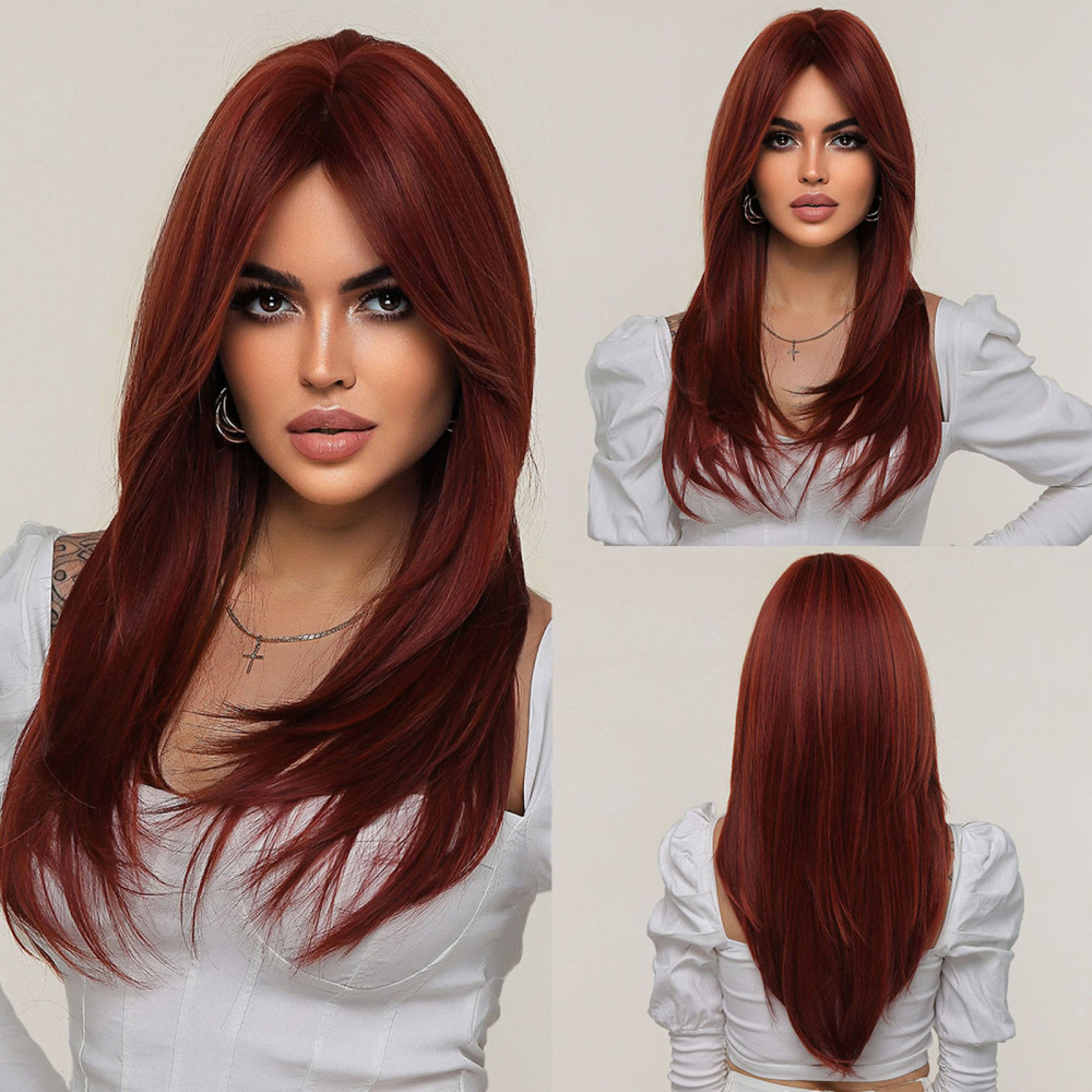 Synthetic Fiber Wigs for Women Straight Brown Blonde Wig with Bangs Heat Resistant Fashion Natural Daily Party