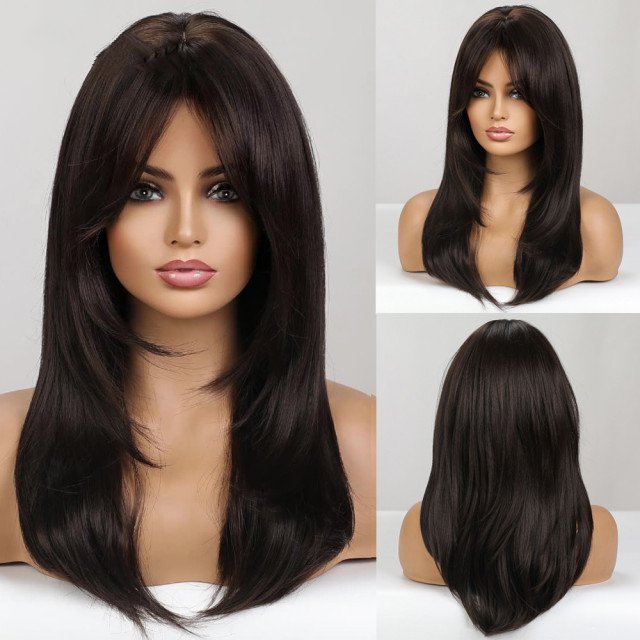 Synthetic Fiber Wigs for Women Straight Brown Blonde Wig with Bangs Heat Resistant Fashion Natural Daily Party
