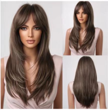 Synthetic Fiber Wigs for Women Straight Brown Blonde Wig with Bangs Heat Resistant Fashion Natural Daily Party