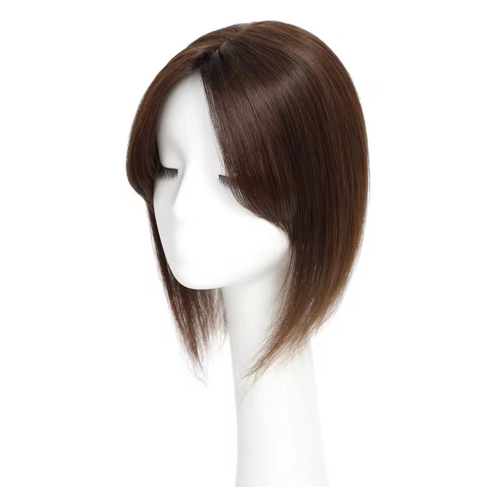 12x13cm Straight Human Hair Topper With Bangs for Women Invisible 3D Hair Toupee Clips In Hair Extensions Hairpiece