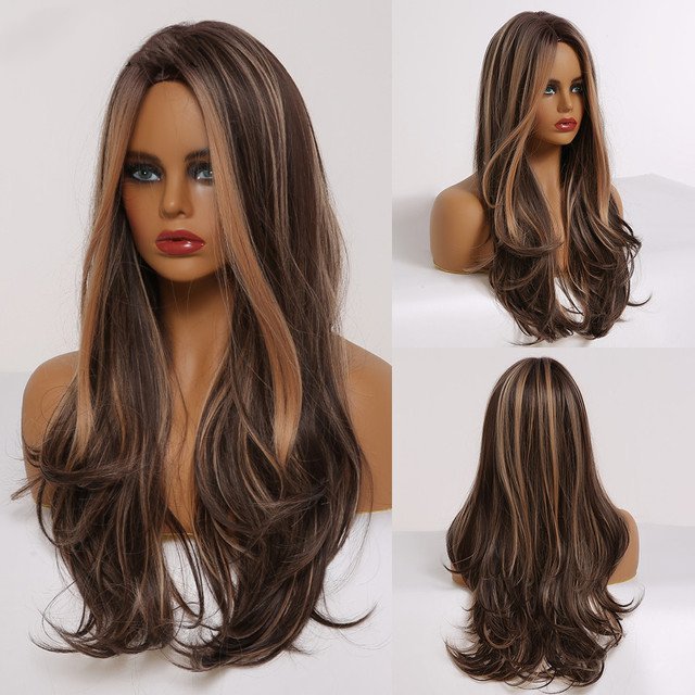 Black Long Body Wavy Synthetic Wigs for Women Natural wave Hair Wigs Middle Part Heat Resistant Fiber Daily Use