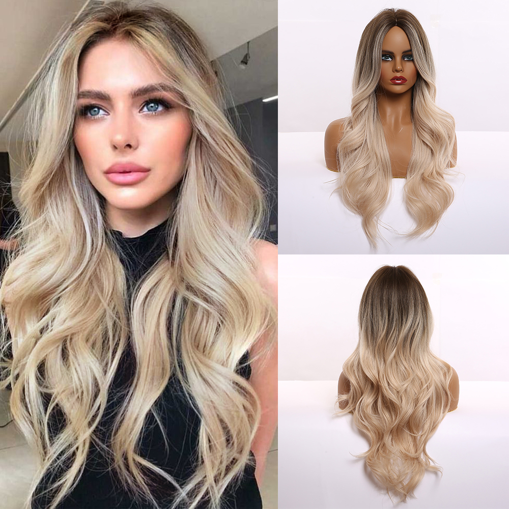 Black Long Body Wavy Synthetic Wigs for Women Natural wave Hair Wigs Middle Part Heat Resistant Fiber Daily Use