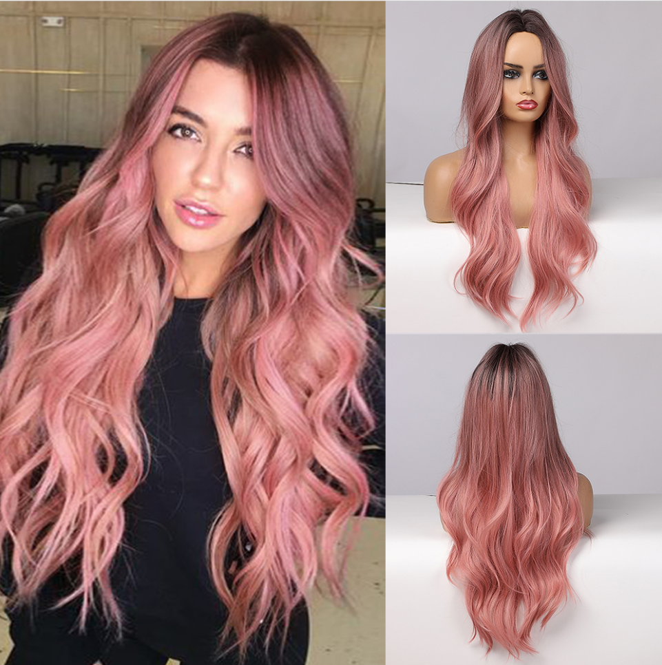 Black Long Body Wavy Synthetic Wigs for Women Natural wave Hair Wigs Middle Part Heat Resistant Fiber Daily Use