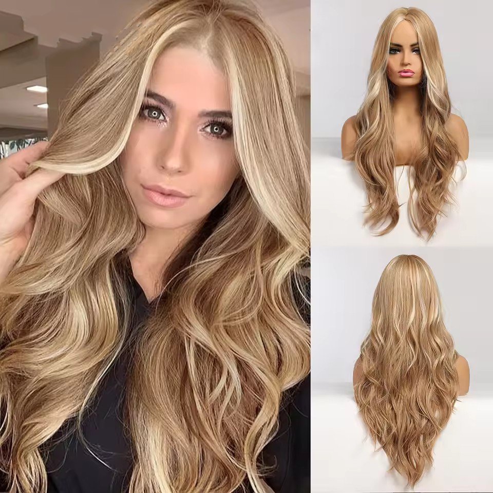 Black Long Body Wavy Synthetic Wigs for Women Natural wave Hair Wigs Middle Part Heat Resistant Fiber Daily Use