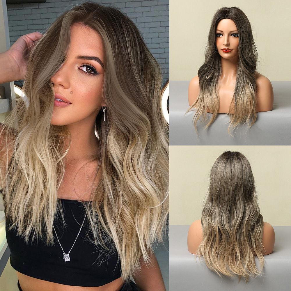 Black Long Body Wavy Synthetic Wigs for Women Natural wave Hair Wigs Middle Part Heat Resistant Fiber Daily Use