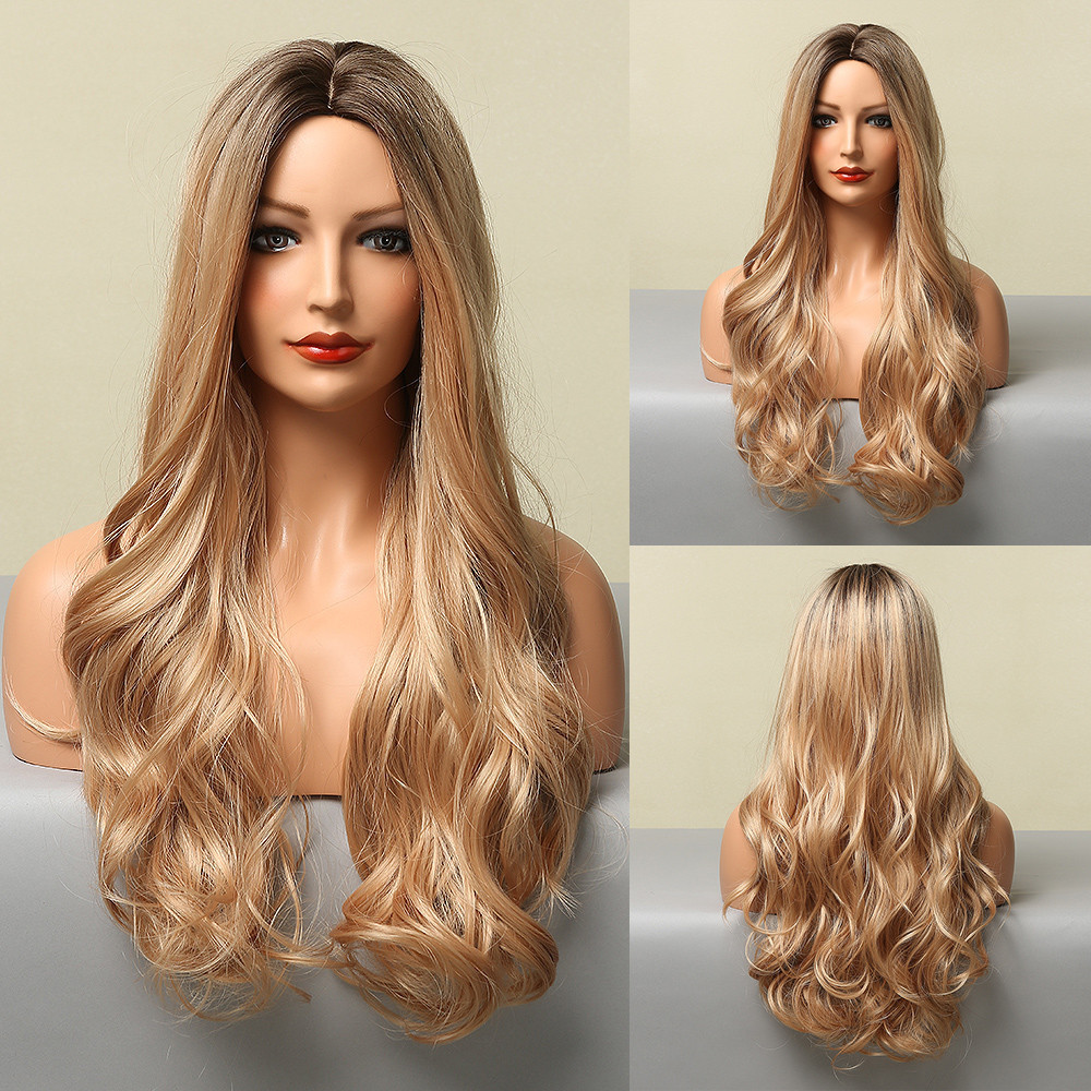 Black Long Body Wavy Synthetic Wigs for Women Natural wave Hair Wigs Middle Part Heat Resistant Fiber Daily Use