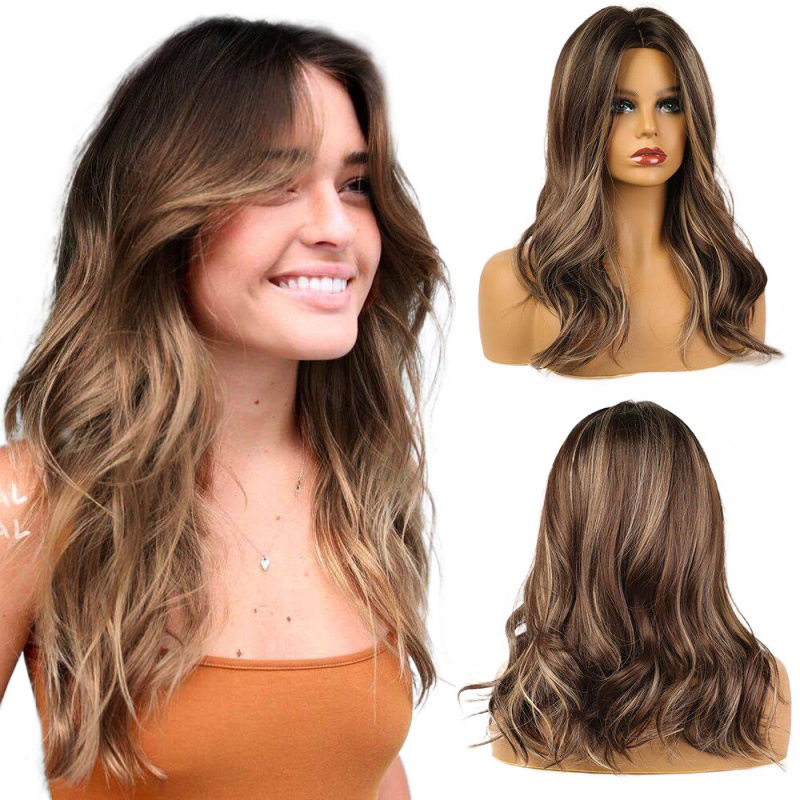 Black Long Body Wavy Synthetic Wigs for Women Natural wave Hair Wigs Middle Part Heat Resistant Fiber Daily Use