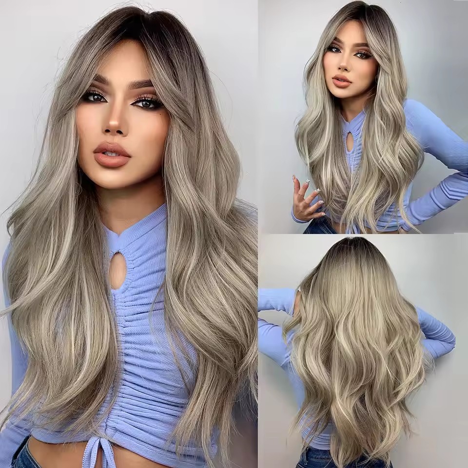 Black Long Body Wavy Synthetic Wigs for Women Natural wave Hair Wigs Middle Part Heat Resistant Fiber Daily Use