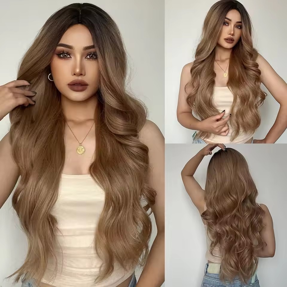 Long 0mbre Blonde Synthetic Wig  Glueless Long WAVE  Layered Wigs for Women