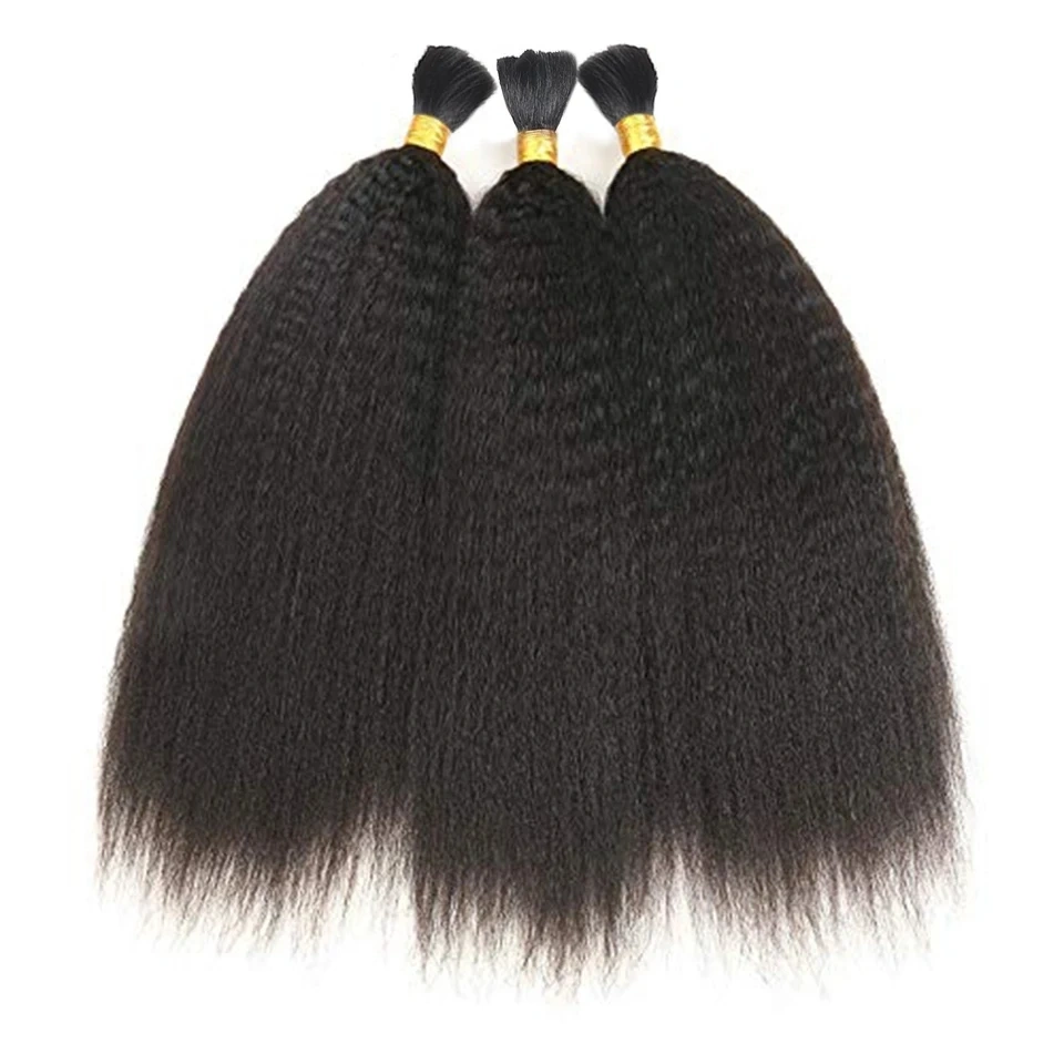 Natural Kinky Straight Bulk Hair For Braiding  Unprocessed Human Hair Extensions Human Hair Braiding No Weft Hair Bundles