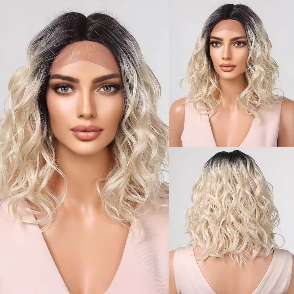 T part Synthetic Lace Front Wigs Orange Brown Short BOB Wig with Side Part Daily Use Party Wig for Women Heat Resistant