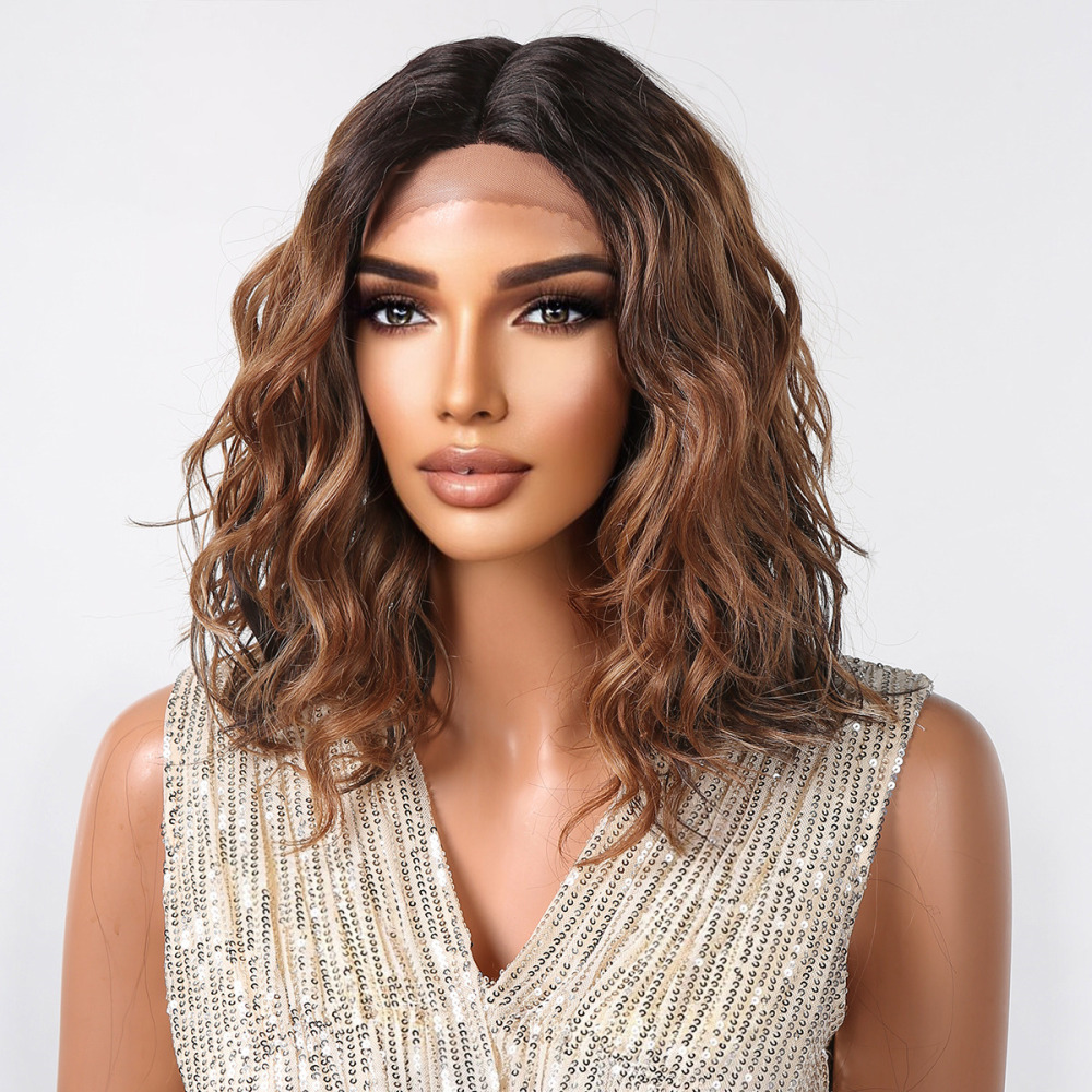 T part Synthetic Lace Front Wigs Orange Brown Short BOB Wig with Side Part Daily Use Party Wig for Women Heat Resistant