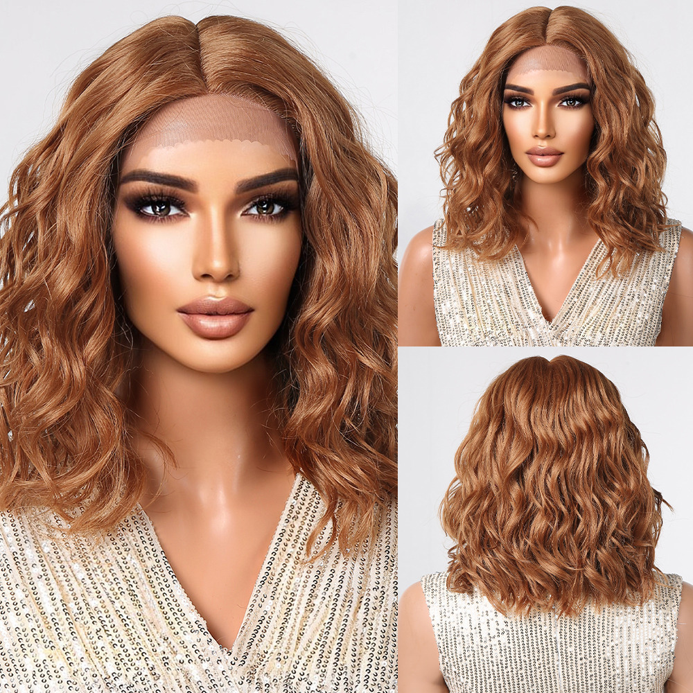 T part Synthetic Lace Front Wigs Orange Brown Short BOB Wig with Side Part Daily Use Party Wig for Women Heat Resistant