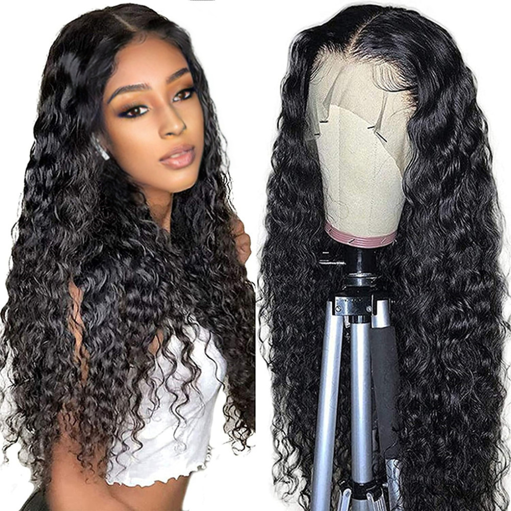 Natural Deep Wave Hd Frontal Human Hair Wigs Pre-plucked Lace Brazilian Remy  Front Wig
