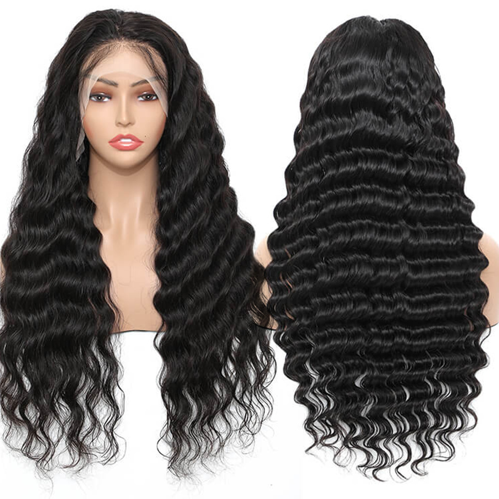 Natural Deep Wave Hd Frontal Human Hair Wigs Pre-plucked Lace Brazilian Remy  Front Wig