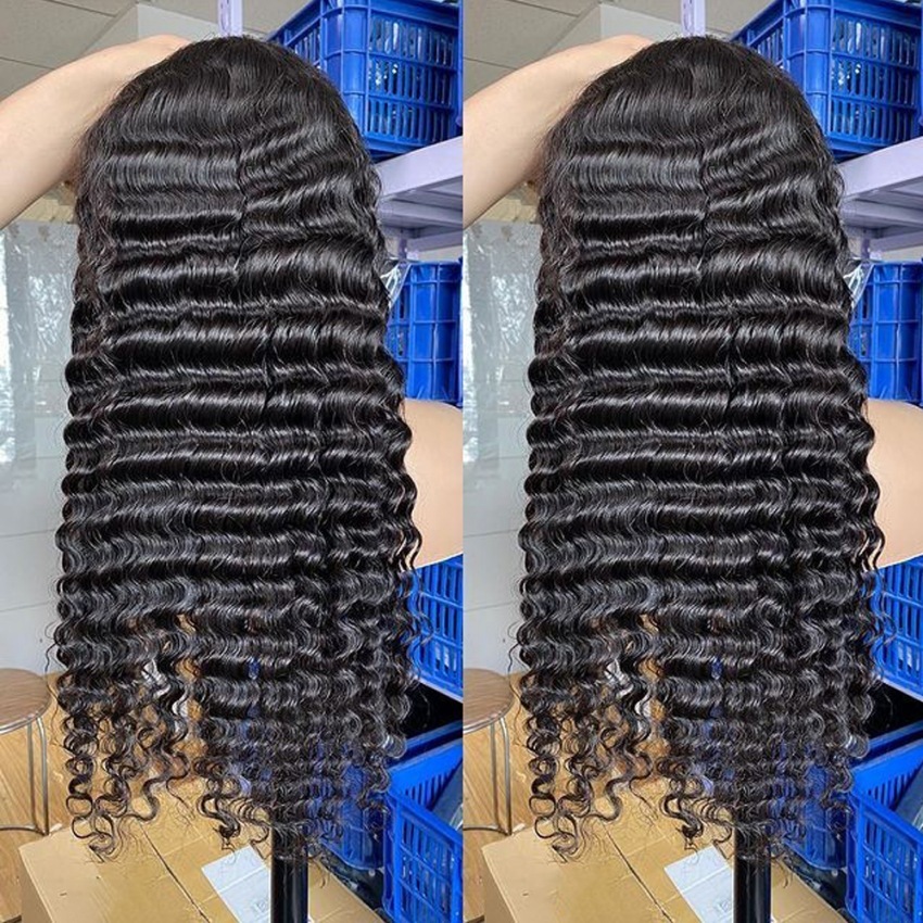Natural Deep Wave Hd Frontal Human Hair Wigs Pre-plucked Lace Brazilian Remy  Front Wig