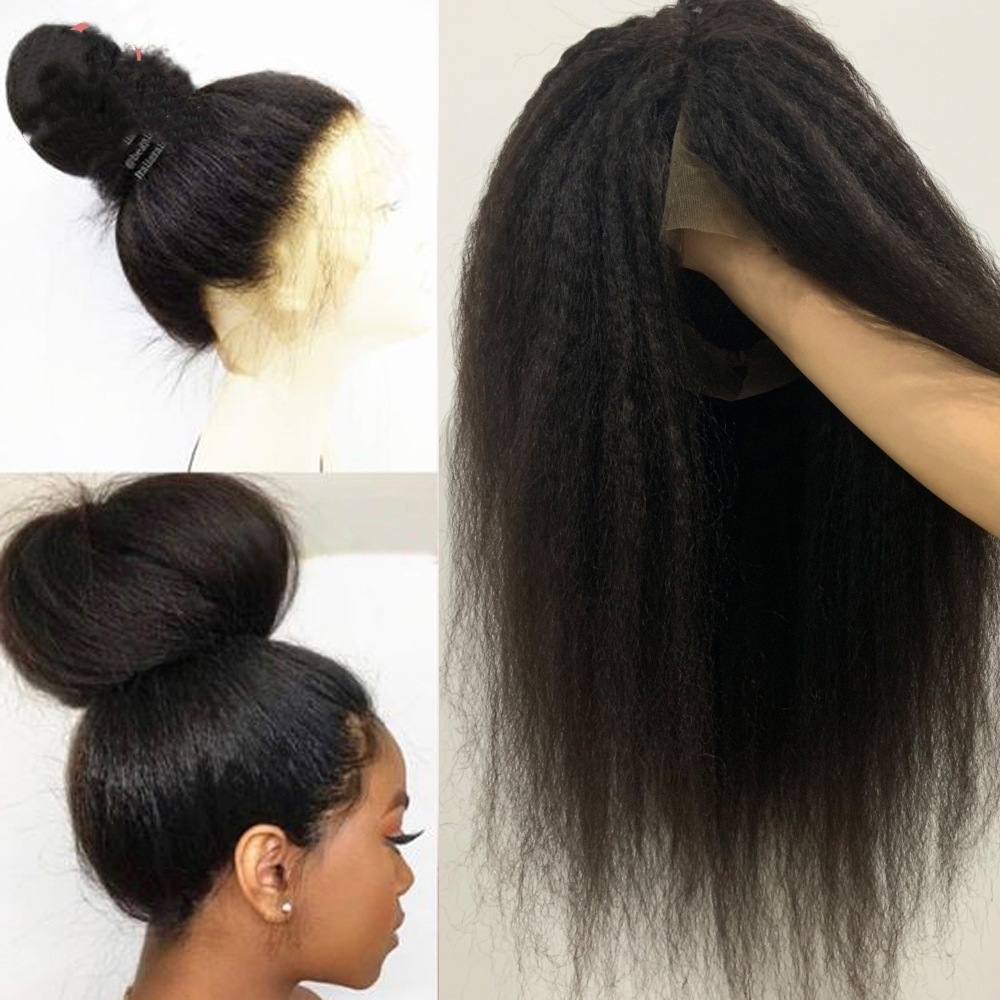 Natural Kinky Straigh Human Hair Wigs 13x4 HD Frontal Wig Yaki Lace Front Remy Wigs