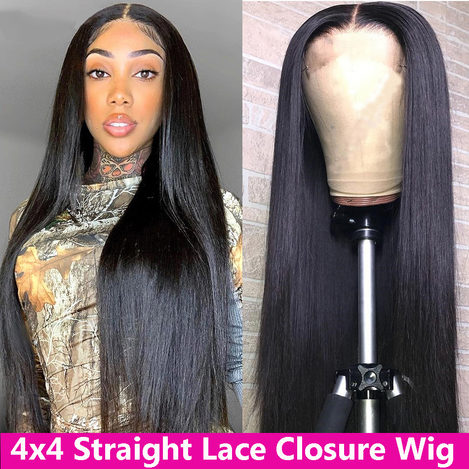 Natural 10-30 inch Long Straight  Brazilian Human Hair Wigs  4x4 Lace Front Human Hair Wigs for Woman