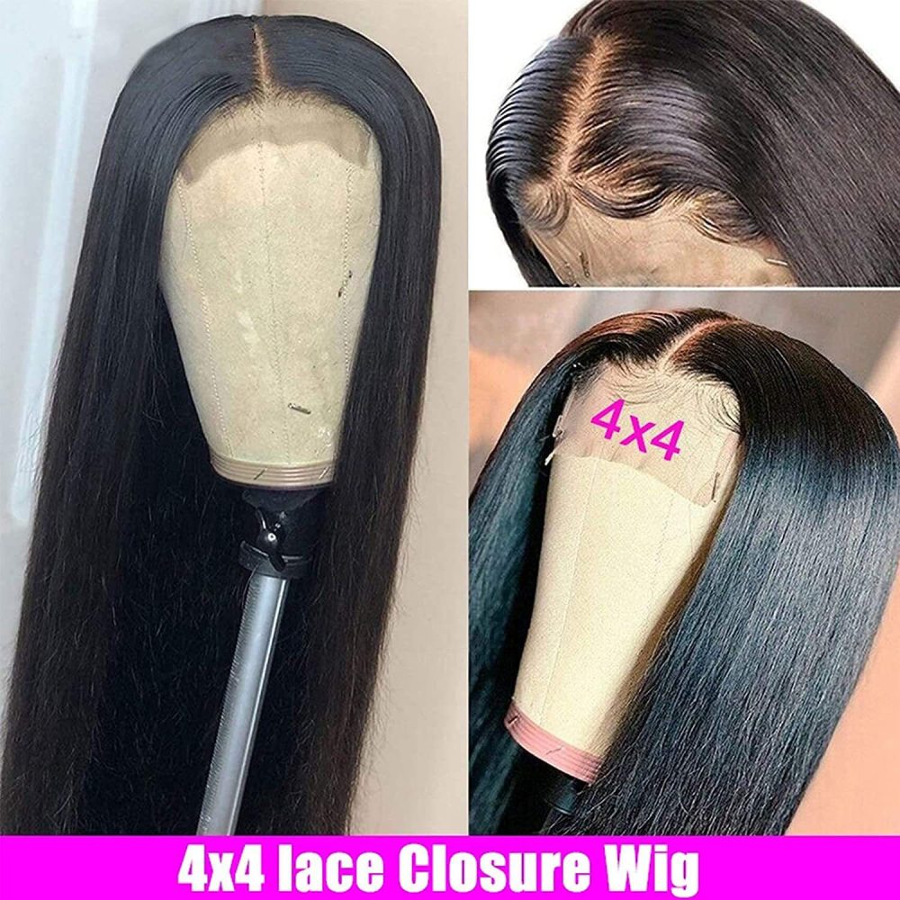 Natural 10-30 inch Long Straight  Brazilian Human Hair Wigs  4x4 Lace Front Human Hair Wigs for Woman