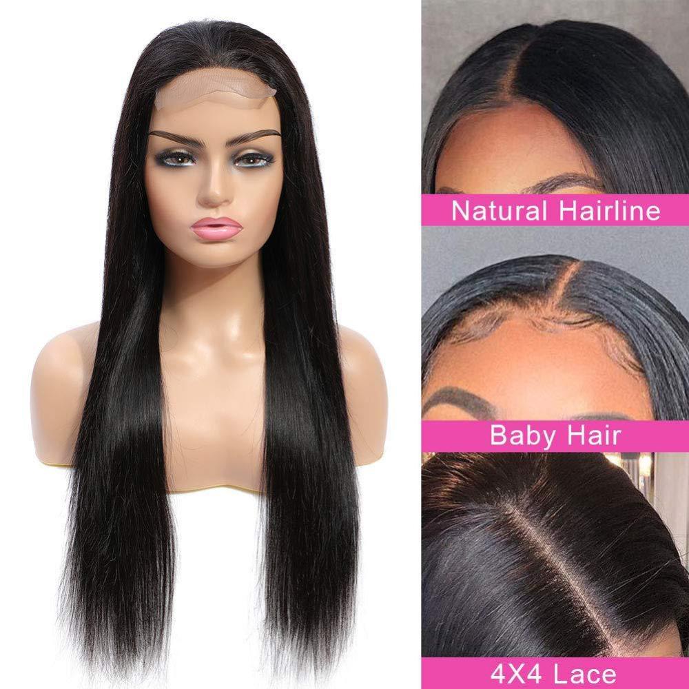 Natural 10-30 inch Long Straight  Brazilian Human Hair Wigs  4x4 Lace Front Human Hair Wigs for Woman