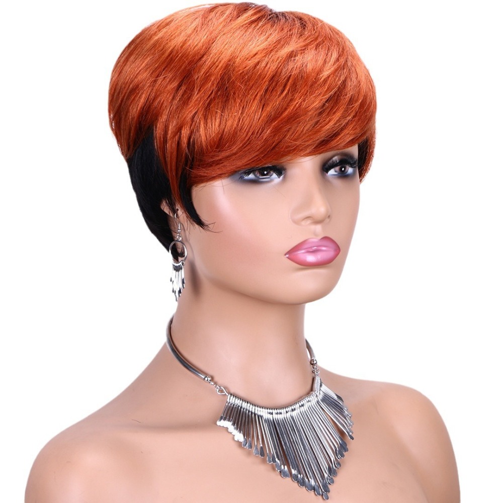 hort Pixie Cut Human Hair Wigs Black Layered Straight Bob Wigs with Bangs Machine Made Women Human Hair Wig for Daily
