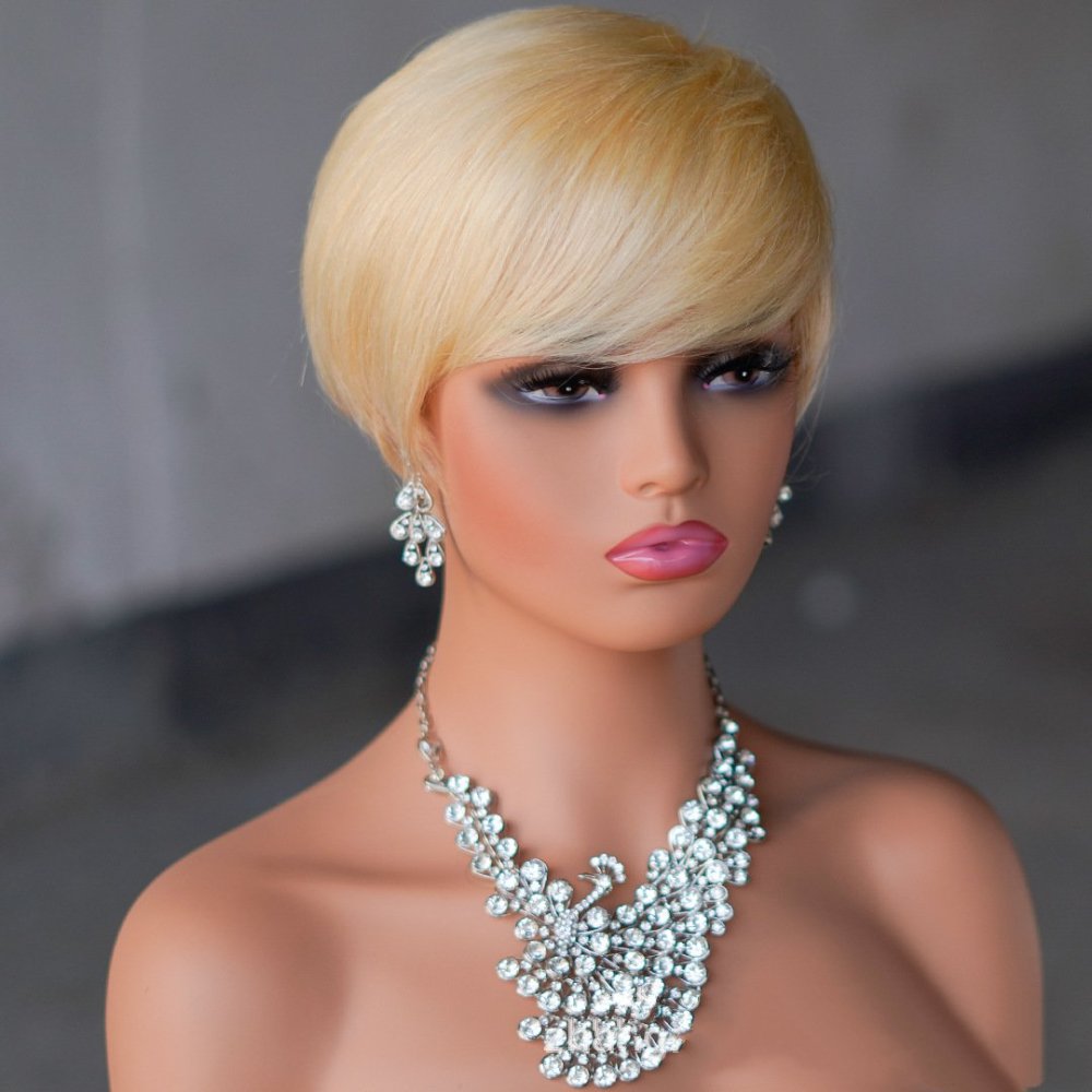 hort Pixie Cut Human Hair Wigs Black Layered Straight Bob Wigs with Bangs Machine Made Women Human Hair Wig for Daily