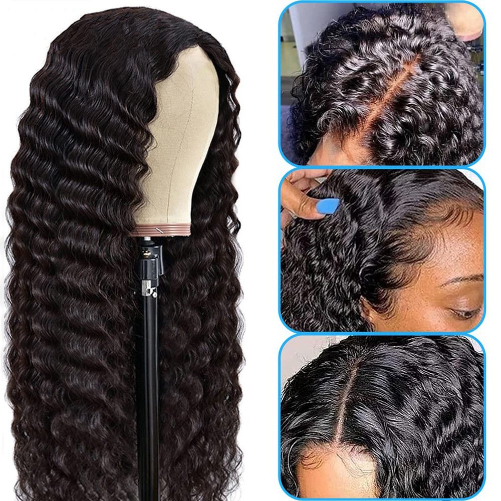 Natural Deep Wave Hd Frontal Human Hair Wigs Pre-plucked Lace Brazilian Remy  Front Wig