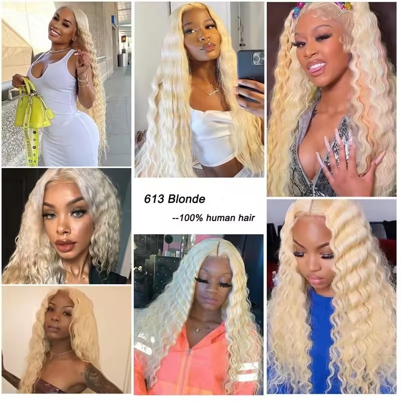 Deep Wave Hair Weave 613  Blonde Bundles Remy Human Hair 26 28 30 Inch Remy Extensions Hair For Women