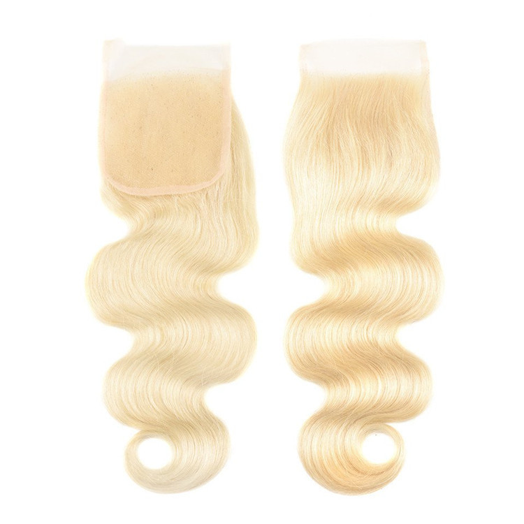 613 BlondeRemy Hair Bundles With Closure Blonde Human Hair Bundles With Closure  Body Wave 3 Bundles With Closure