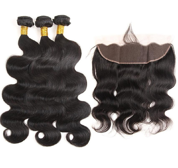10A Body Wave Hair Bundles With Frontal Human Hair Bundles With Frontal Brazilian Hair Weaving With 13X4 Lace Hair Extensions