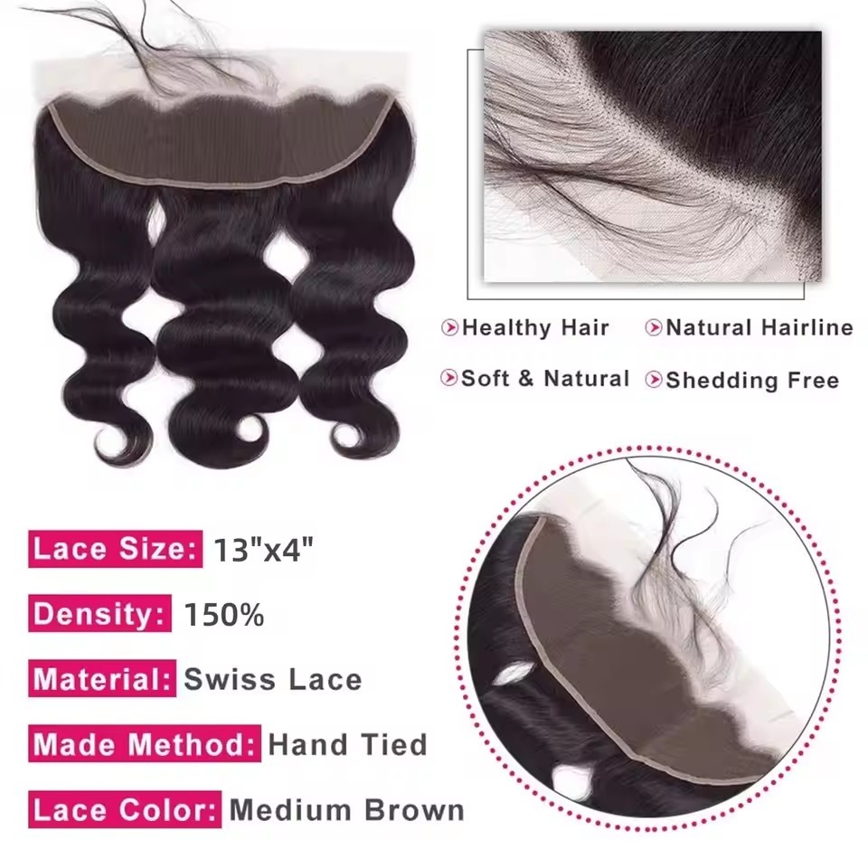 10A Body Wave Hair Bundles With Frontal Human Hair Bundles With Frontal Brazilian Hair Weaving With 13X4 Lace Hair Extensions