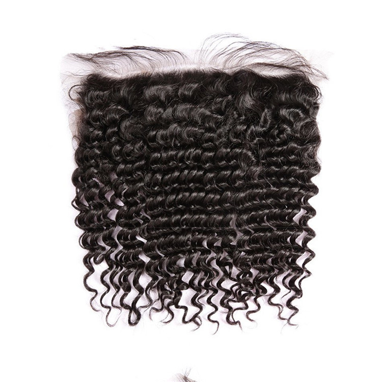 10A Deep Wave Bundles With Frontal Natural Black  Human Hair Bundles With Frontal 13x4 Lace Brazilian Real Hair For Black Women