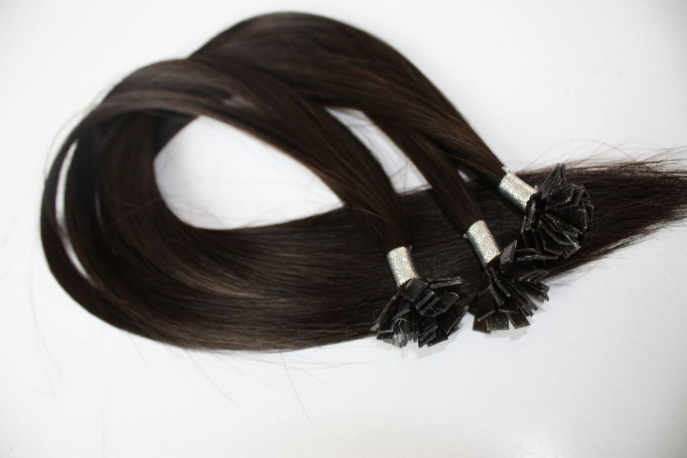 flat Tip Remy Human Hair Extensions #1B Pre Bonded Keratin Stick  100% Human Hair Extensions