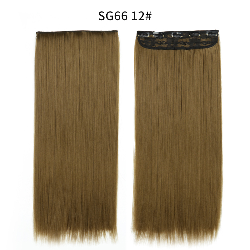 Synthetic Long Straight  5 Clip In Hair Extensions Heat Resistant Hairpiece Brown One Piece Synthetic Hair For Women