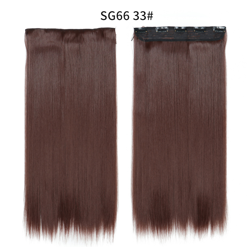 Synthetic Long Straight  5 Clip In Hair Extensions Heat Resistant Hairpiece Brown One Piece Synthetic Hair For Women