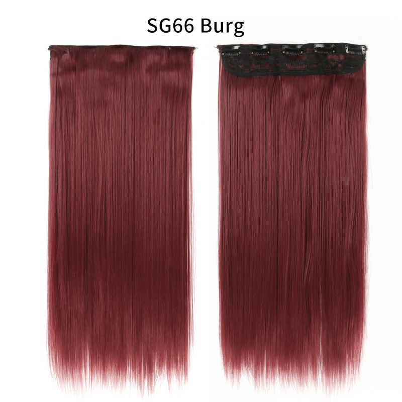 Synthetic Long Straight  5 Clip In Hair Extensions Heat Resistant Hairpiece Brown One Piece Synthetic Hair For Women