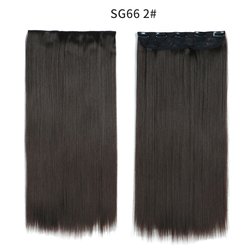Synthetic Long Straight  5 Clip In Hair Extensions Heat Resistant Hairpiece Brown One Piece Synthetic Hair For Women
