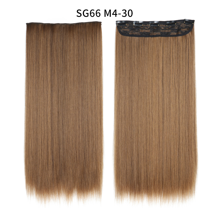 Synthetic Long Straight  5 Clip In Hair Extensions Heat Resistant Hairpiece Brown One Piece Synthetic Hair For Women